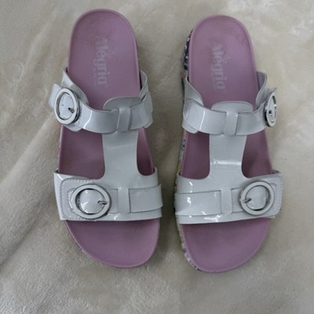 Alegria Vita Platform Slide Sandals 39 US 9 White Patent Leather Pink Floral - Picture 3 of 14